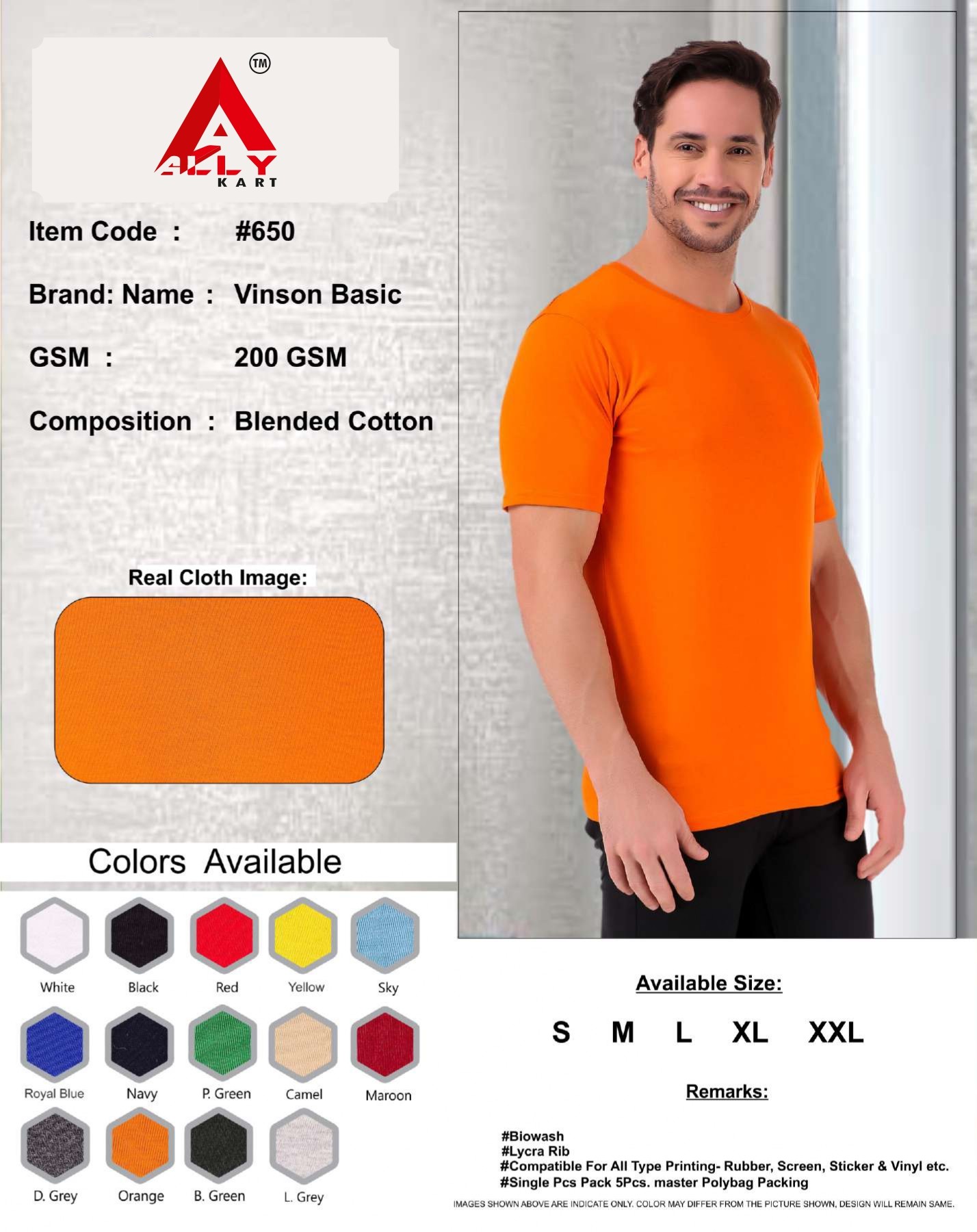 Ally Men's Cotton Half Sleeves Casual T-Shirt